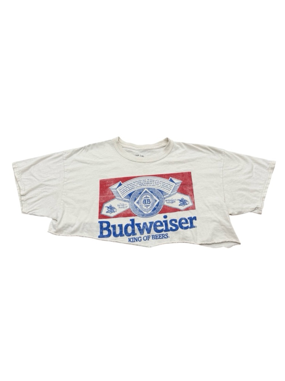 Brew City Budweiser “King of Beers” Crop Top T-Shirt White 2000s